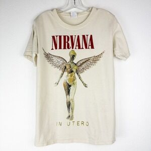 Nirvana In Utero Graphic Tee Mens Small Cream Yazbek Heavy Weight Band T-Shirt